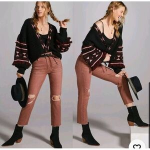 Anthropologie Pilcro Jeans The Vintage Straight High Waist Distress Mauve Rust